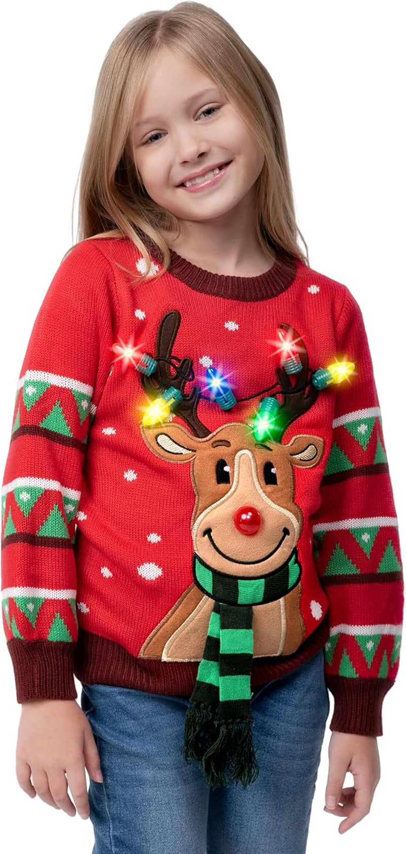 Women Reindeer Ugly Sweater with Light Bulbs