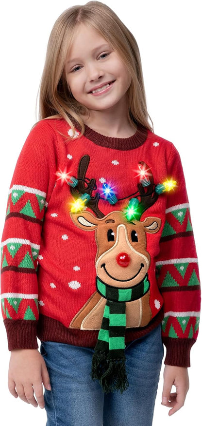 Women Reindeer Ugly Sweater with Light Bulbs