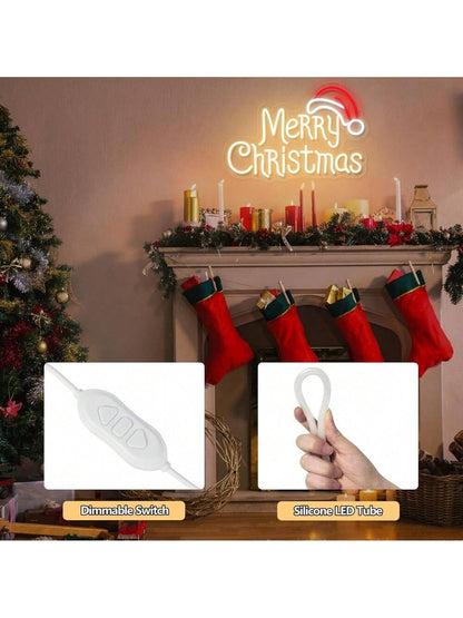 Merry Christmas Neon Signs, Warm White Merry Christmas Neon Light for Christmas Decoration, LED Christmas Lights Sign for Christmas, Bedroom, Home Living Room, Christmas Party, New Year