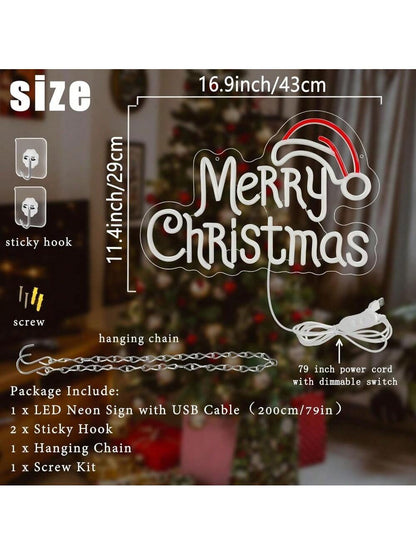 Merry Christmas Neon Signs, Warm White Merry Christmas Neon Light for Christmas Decoration, LED Christmas Lights Sign for Christmas, Bedroom, Home Living Room, Christmas Party, New Year