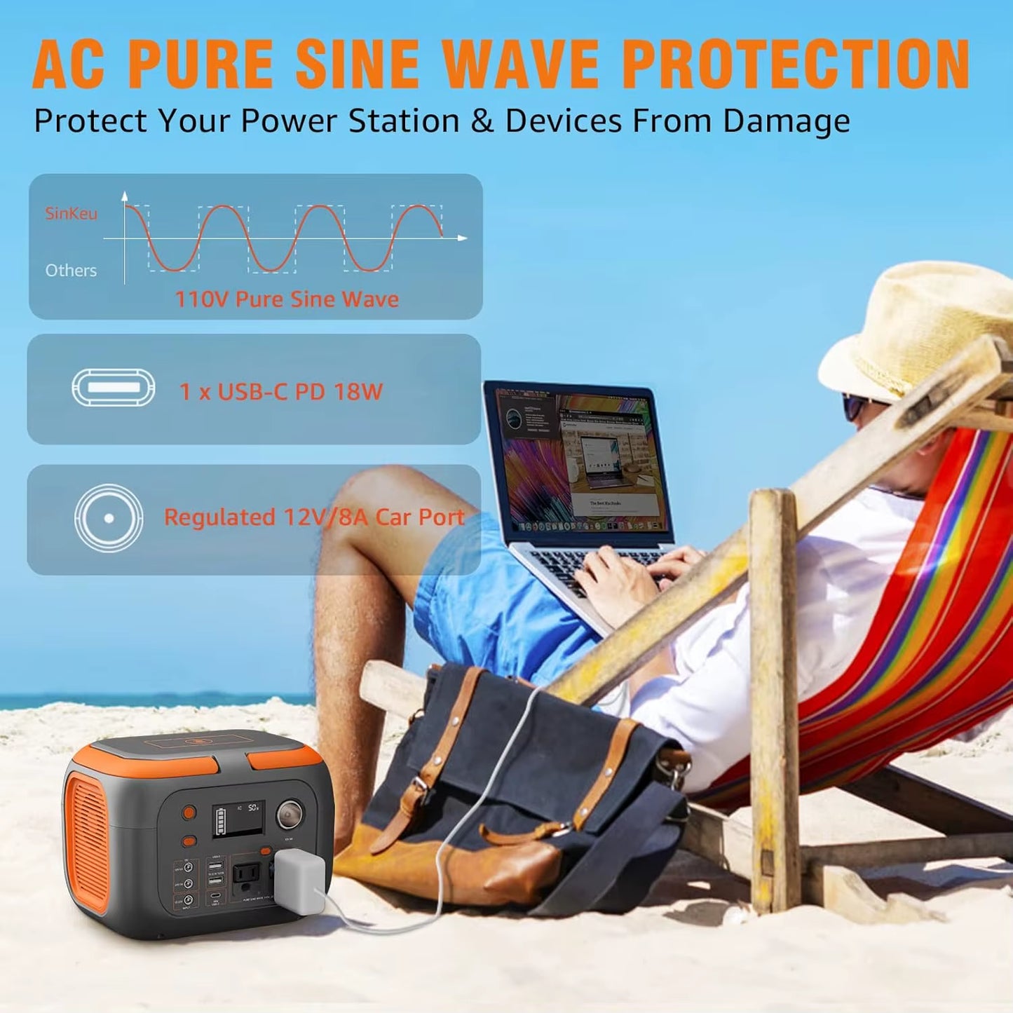 300W Portable Power Station 260Wh/70000Mah Outdoor Solar Generator 110V Outlet Solar Power Banks Camping Power Supply for Laptop