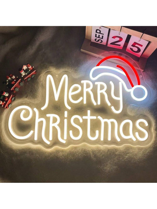 Merry Christmas Neon Signs, Warm White Merry Christmas Neon Light for Christmas Decoration, LED Christmas Lights Sign for Christmas, Bedroom, Home Living Room, Christmas Party, New Year