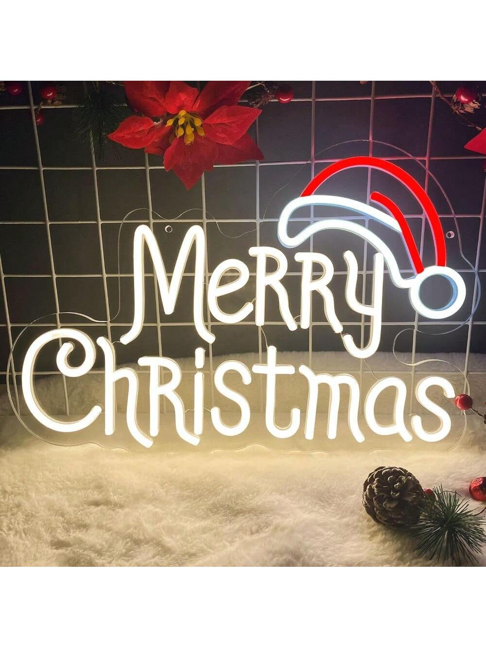 Merry Christmas Neon Signs, Warm White Merry Christmas Neon Light for Christmas Decoration, LED Christmas Lights Sign for Christmas, Bedroom, Home Living Room, Christmas Party, New Year