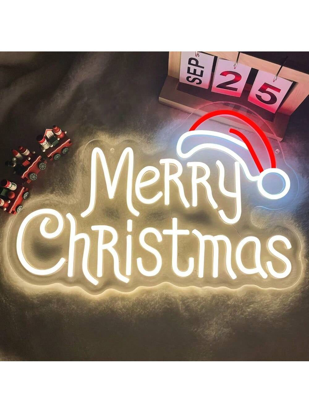 Merry Christmas Neon Signs, Warm White Merry Christmas Neon Light for Christmas Decoration, LED Christmas Lights Sign for Christmas, Bedroom, Home Living Room, Christmas Party, New Year