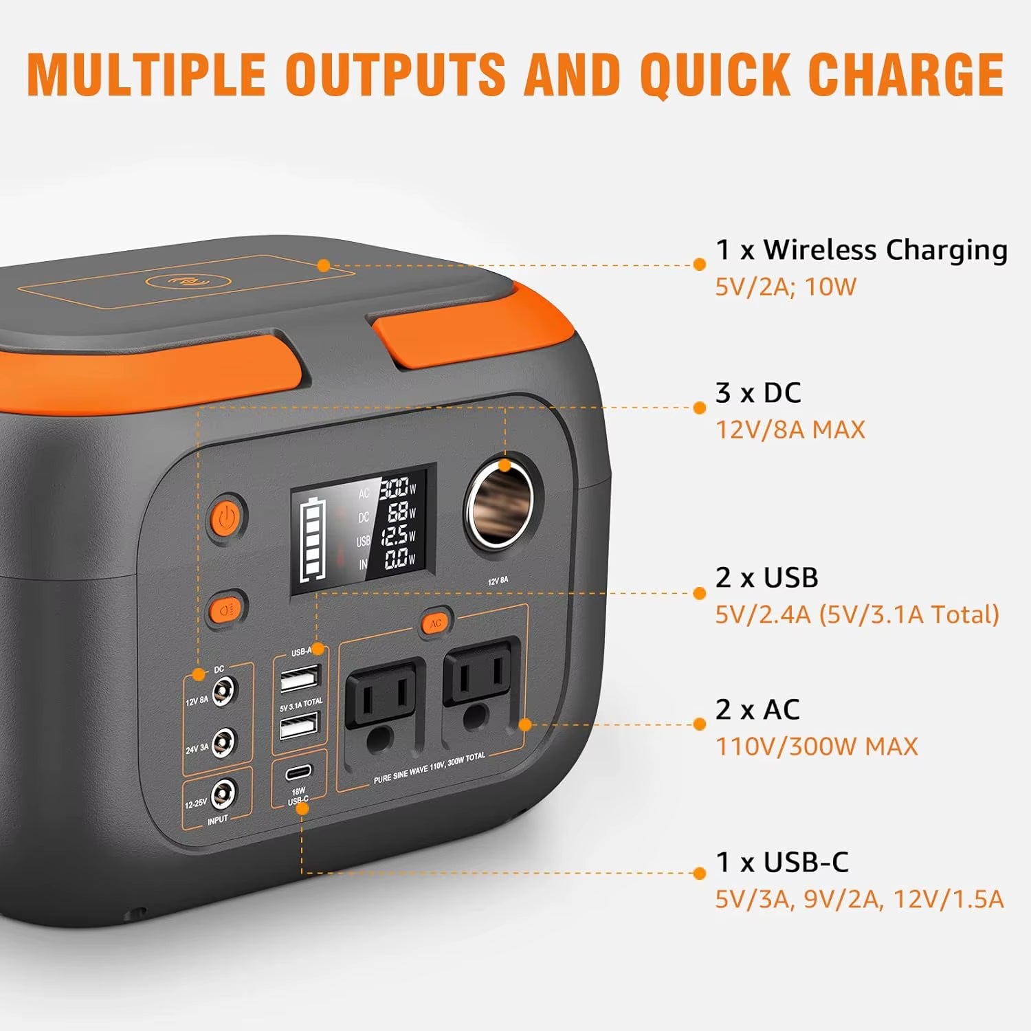 300W Portable Power Station 260Wh/70000Mah Outdoor Solar Generator 110V Outlet Solar Power Banks Camping Power Supply for Laptop