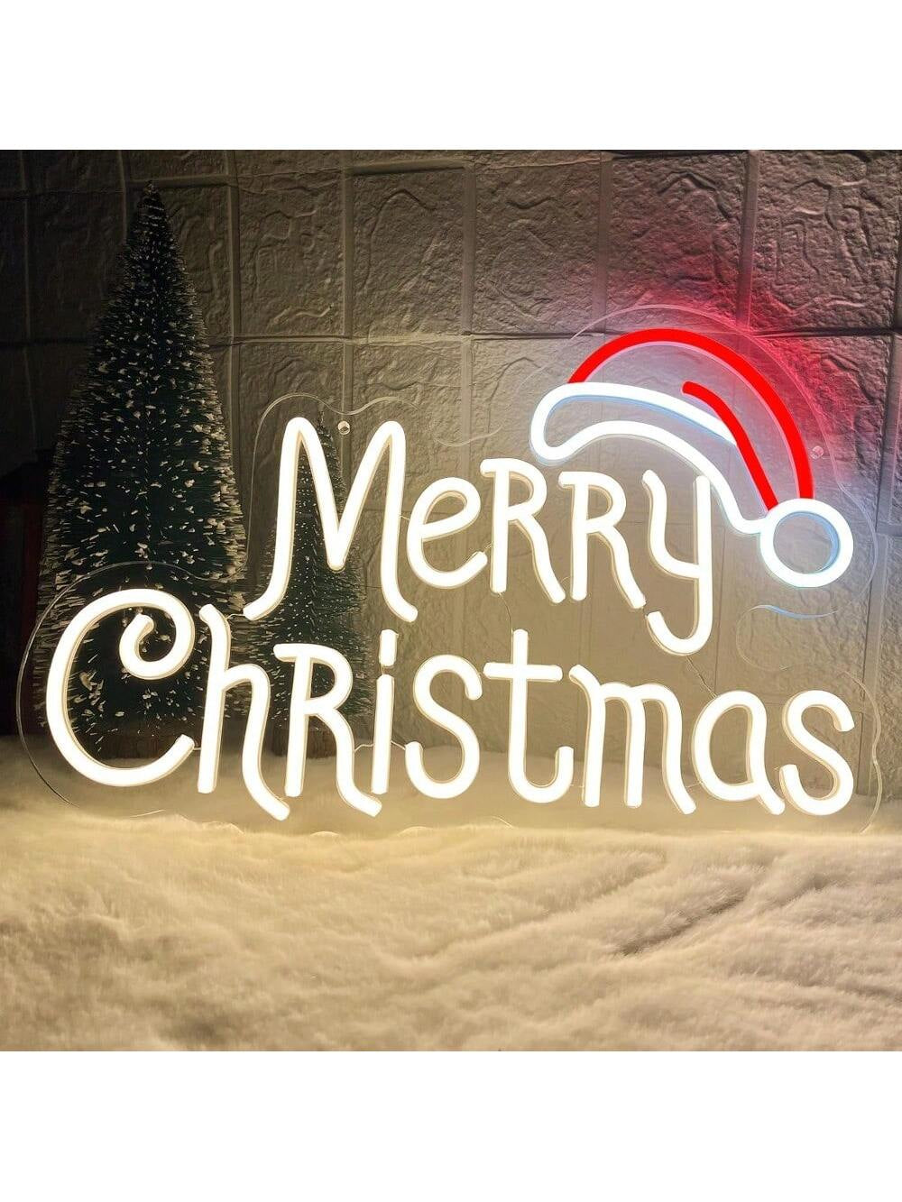 Merry Christmas Neon Signs, Warm White Merry Christmas Neon Light for Christmas Decoration, LED Christmas Lights Sign for Christmas, Bedroom, Home Living Room, Christmas Party, New Year