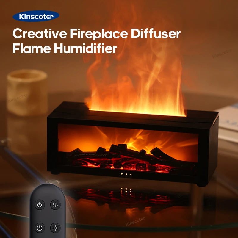 Simulated Fireplace Aroma Diffuser 150Ml Flame Air Humidifier with Remote and Waterless Auto off for Home Room Creative Gift