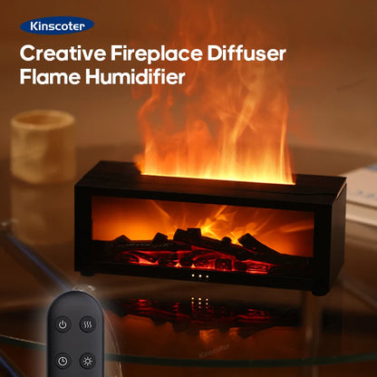 Simulated Fireplace Aroma Diffuser 150Ml Flame Air Humidifier with Remote and Waterless Auto off for Home Room Creative Gift