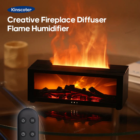 Simulated Fireplace Aroma Diffuser 150Ml Flame Air Humidifier with Remote and Waterless Auto off for Home Room Creative Gift