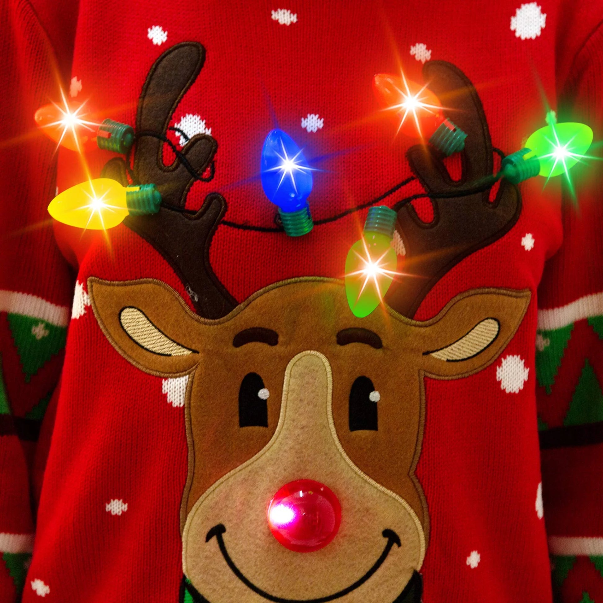 Women Reindeer Ugly Sweater with Light Bulbs