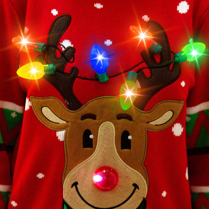 Women Reindeer Ugly Sweater with Light Bulbs