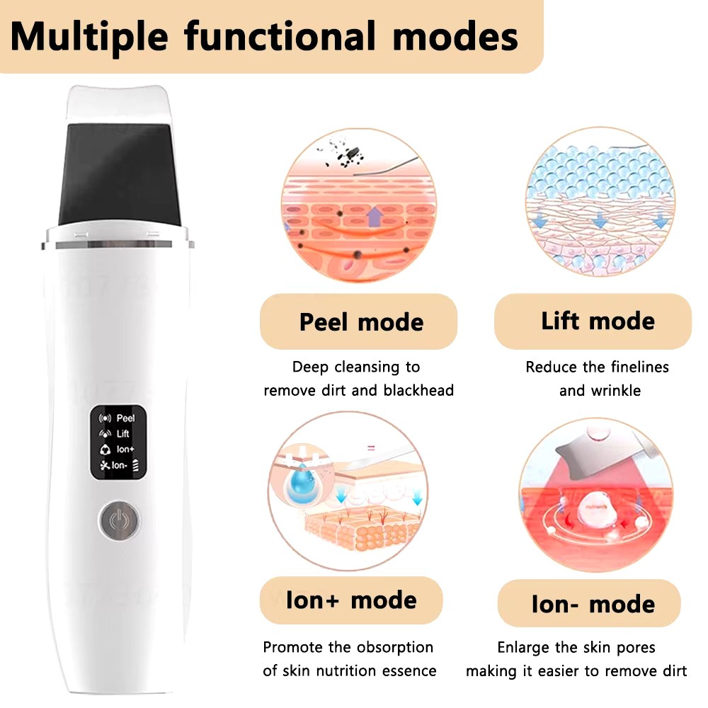 Ultrasonic Skin Scrubber Facial Deep Cleansing Blackhead Remove Ultrasonic Cleansing Cavitation Peeling Shovel Skin Scrubber