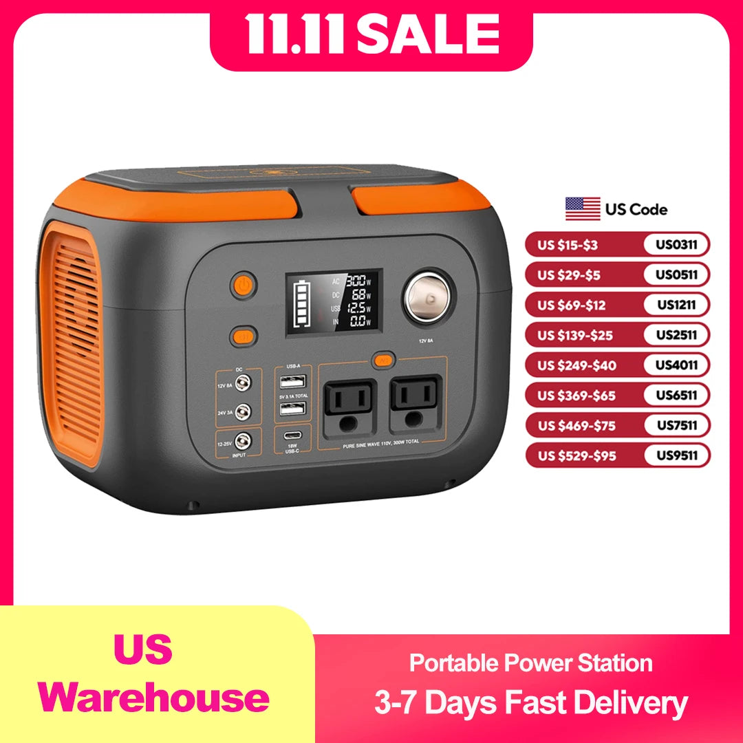 300W Portable Power Station 260Wh/70000Mah Outdoor Solar Generator 110V Outlet Solar Power Banks Camping Power Supply for Laptop