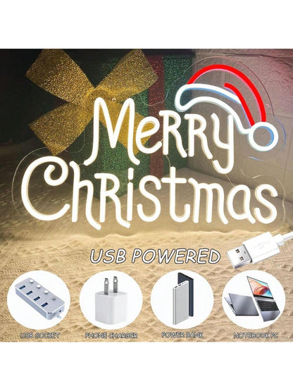 Merry Christmas Neon Signs, Warm White Merry Christmas Neon Light for Christmas Decoration, LED Christmas Lights Sign for Christmas, Bedroom, Home Living Room, Christmas Party, New Year