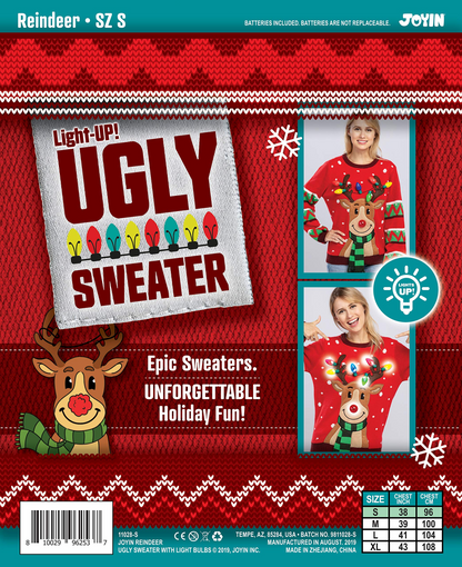 Women Reindeer Ugly Sweater with Light Bulbs